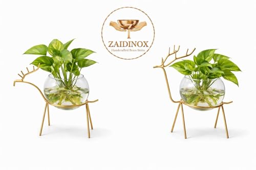 Image of Glass Planter Holder Deer Flower Pot,Round Vase Handmade for Home Decor - Center Table, Bedroom, Living Room and Office Decor Gold Design (Set of 2)