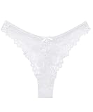 Murimia Sexy Seamless Thongs for Women Lace Underwear Breathable Low Rise T-Back Panties, White, Medium