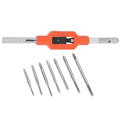 Juego de 8 piezas de machos de roscar y soportes para llaves de máquina de acero de aleación - Kit de herramientas de roscado manual para uso industrial - Incluye 7 tamaños
