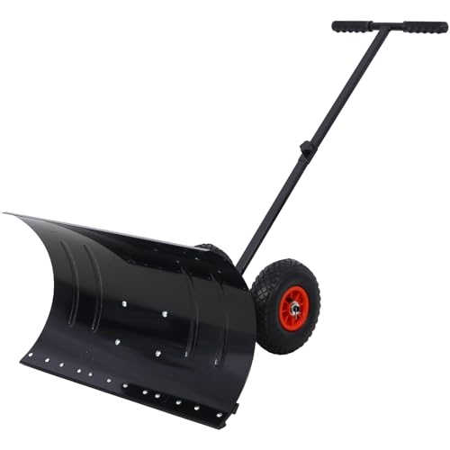 Snow Shovel with Wheels, Snow Pusher, Cushioned Adjustable Angle Handle Snow Removal Tool, 29