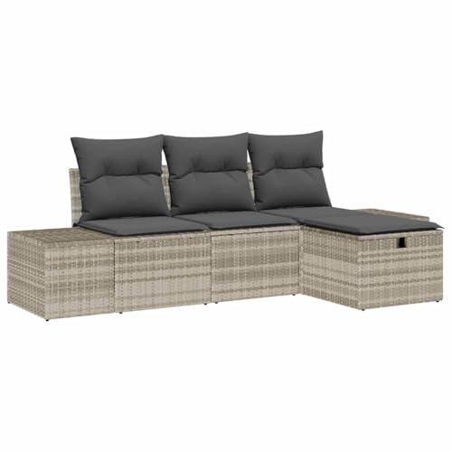 Ensemble canapé de jardin polyrotin gris clair, mobilier extérieur modulable 4 places