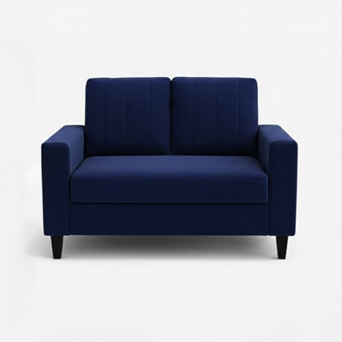 Image of Hendrick Plush Velvet 3 Seater + 2 Seater Sofa Set | Silken Velvet Suede Upholstery | Designer Sofa Set for Living Room & Office Spaces (Dark Blue)