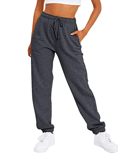 AUTOMET Womens Sweatpants Baggy Fleece Lined Sweat Pants BlackGrey S