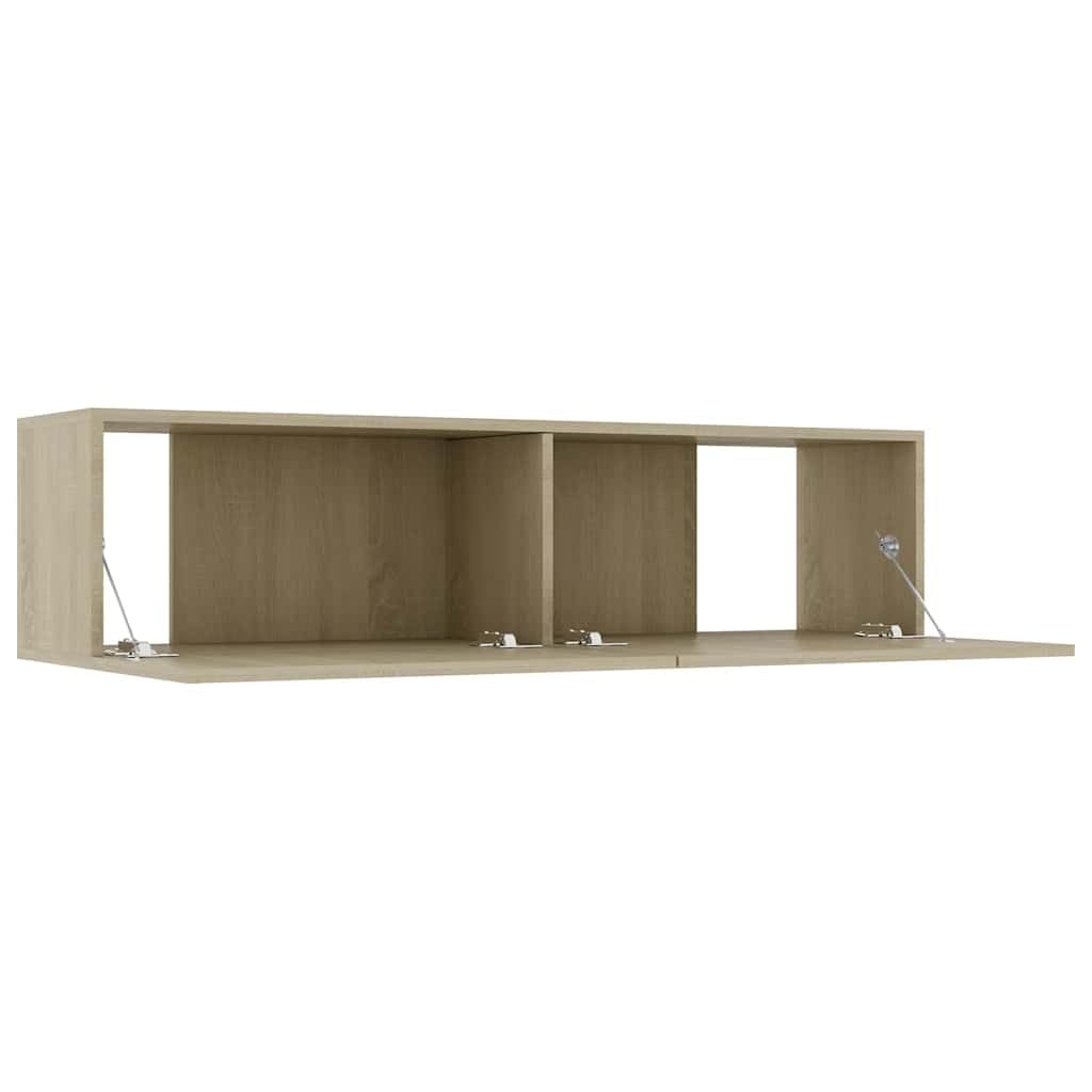 Szafka pod telewizor, dąb Sonoma, 120 x 30 x 30 cm, wiszący materiał drewnopochodny, nowoczesne centrum multimedialne do salonu, sypialni, wytrzymały stojak pod telewizor z 2 drzwiami