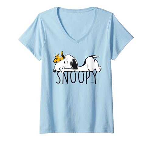 Mujer Peanuts Snoopy Woodstock BFF Super Dog Best Classic Friends Camiseta Cuello V
