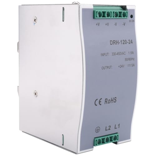 Ohulelks DRH-120-24 Fuente de Alimentación Conmutada 380AC 120W Interruptor de Fuente de Alimentación de Carril DIN Industrial de Salida Única 24 V
