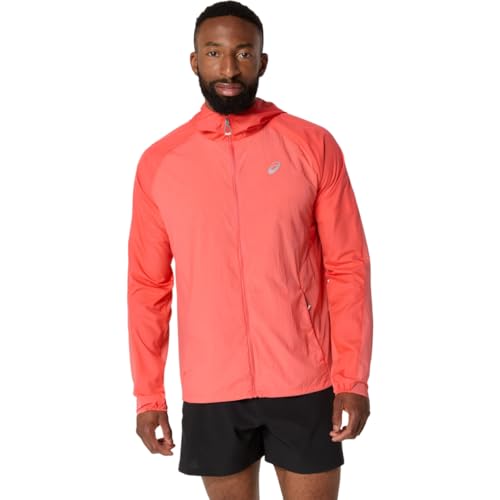 ASICS Men's ROAD PACKABLE JACKET Running Apparel, L, CORAL REEF