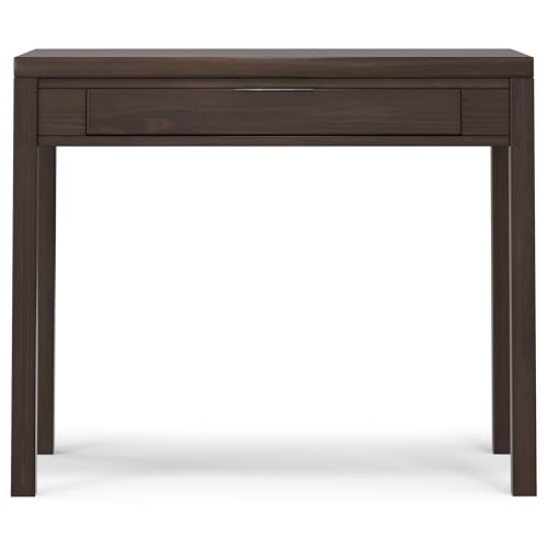 SIMPLIHOME Hollander Small Desk - 38-Inch Wide Solid Wood Writing Desk in Warm Walnut Brown, Contemporary Home Office Computer Table for Study or Compact Space with Flip-Down Keyboard Tray