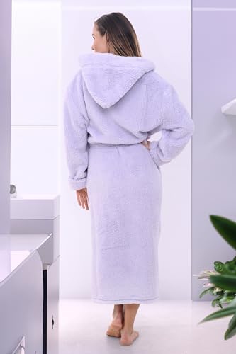 Image of Alexander Del Rossa Womens Fluffy, Fuzzy Robe for Women,Women's Long Hooded Robes, Plus Size