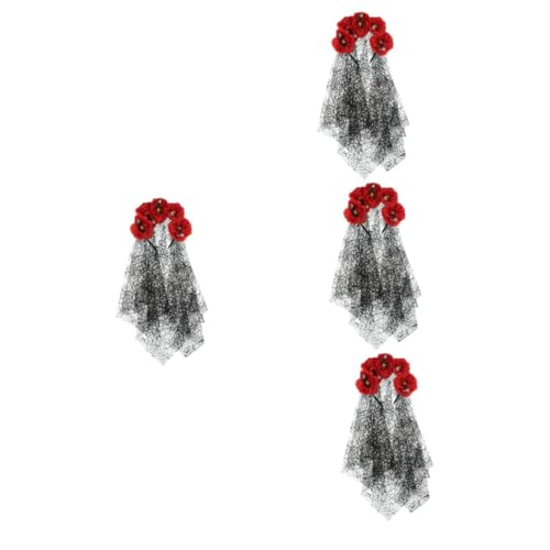 Coiffe gothique fleurs et crânes avec voile souple lot de 4 pièces