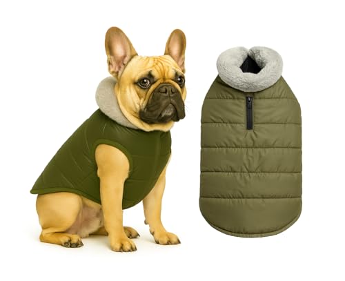 Image of The Pets Company Dog Winter Coat Jacket,Windproof, Waterproof, Light Weight, Washable, Ultra Warm Thick Fleece Lined Dog Vest for Cold Weather Protection, (Military Green, Small - Medium - 16 Inch)