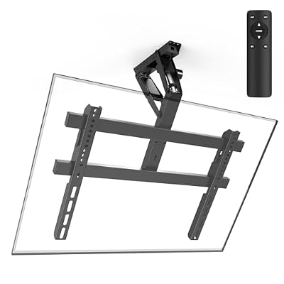 Zontera Electric Ceiling TV Mount with Remote, Motorized Tv Mount Flip Down for 23-55 inch Flat and Curved Screen TVs up to 77 lbs, Fits Flat & Pitched Ceilings, Max VESA 400x400, Black