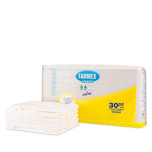 Farmex Inkontinenz Windel für Erwachsene, TNT Extra saugfähige Einweg-Unterwäsche bei Blasenschwäche, atmungsaktiv und hypoallergen, hautfreundlich, 30 Windeln in Höschen, Größe M, 30 stück