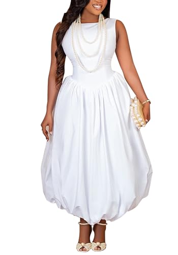 Image of Tcremisa Womens Summer Sleeveless Bubble Maxi Dress Casual Tank Backless Long Wedding Guest Party Dresses