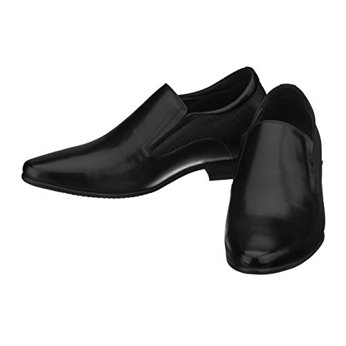 CALTO Men's Invisible Height Increasing Elevator Shoes - Black Leather Slip-on Formal Dress Loafers- 3 Inches Taller - Y5530 - Size 9 D(M) US4
