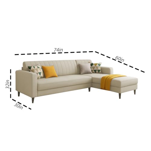 Image of Casaliving Moris RHS 4 Seater L Shape Sofa Set for Living Room (Cream) Premium Fabric Sofa Set for Living Room | Hall