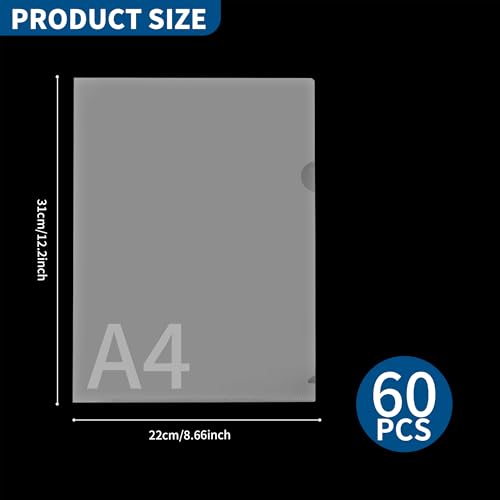 Dossier plastique transparent A4 professionnel pour documents professionnels - Lot de 60