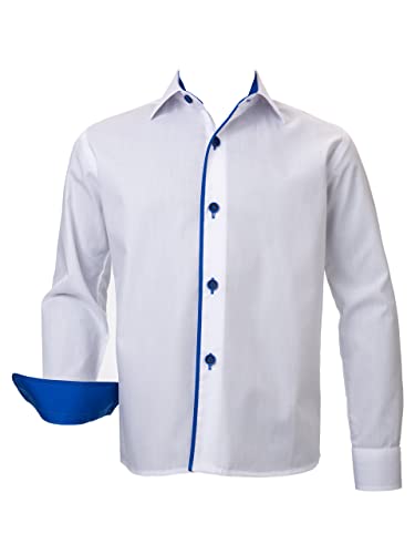 Standar Hemd für Jungen, Baumwolle, Erstkommunion, Erster Schultag, hohe Qualität, klassischer Schnitt, elegant, kobaltblauer Saum, marineblaue Knöpfe, strapazierfähig Cover