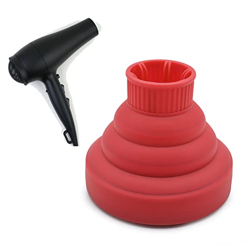 Silicone Hair Dryer Diffuser, 5 Colors Folding Blow Dryer Diffuser Attachment for 1.4-2 Inch Caliber Hair Dryer (Red)