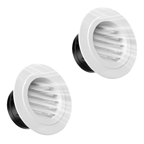 2Pack 4 Inch (100mm) ABS Round Soffit Vents, Exterior & Interior Vent Cover with Built-in Fly Screen Mesh for Bathroom Exhaust Fan, Kitchen, Garage, Office & Home Ventilation (White)