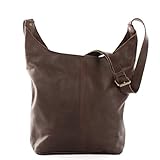  LECONI große Umhängetasche Damen Schultertasche praktische Ledertasche für Frauen Beuteltasche Vintage-Style Damentasche Shopper aus echtem Leder 34x34x11cm dunkelbraun LE0055-wax
