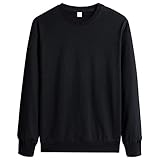 Kaxiya2021 Men's Cotton Crewneck Sweatshirt Long-Sleeve Lightweight French Terry Pullover Solid Color Adult Slim Fall T-Shirt, Black, 5X-Large