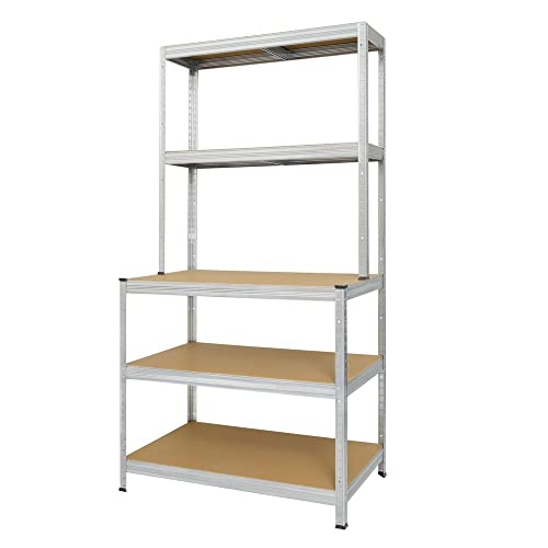 Steinbock Werkbankregal verzinkt - 1.200 kg Tragkraft - HxBxT 195 x 100 x 60 cm - Steckregal mit 5 Böden - 300 kg Fachlast unten - 150 kg Fachlast Oben - Schwerlastregal mit Werkbank Steinbock Werkbankregal verzinkt - 1.200 kg Tragkraft - HxBxT 195 x 100 x 60 cm - Steckregal mit 5 Böden - 300 kg Fachlast unten - 150 kg Fachlast Oben - Schwerlastregal mit Werkbank