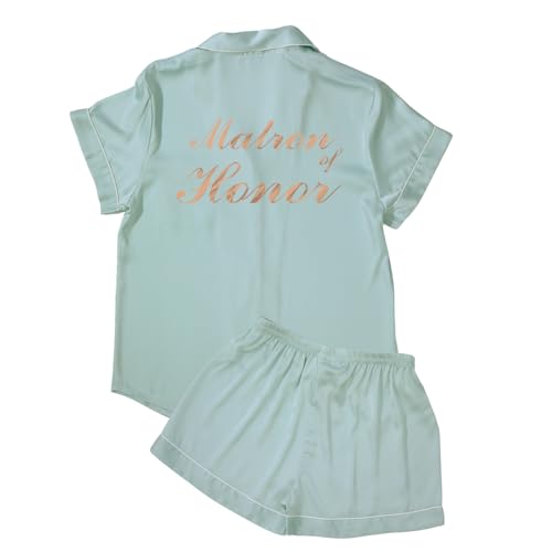 Image of MI X TEE 4Pcs Bride Pajama Summer Silk Pajamas for Team Bride Short Sleeve Shorts PJS Matching Pajamas with Bridesmaid