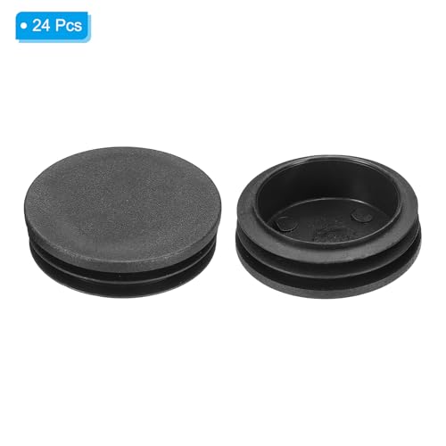 Image of PATIKIL 1-7 /8 inch Plastic Tubing End Caps, 24Pcs Round Hole Plug Insert for Round Iron Pipe Chair Leg Table Bookshelves Patio Furniture, Black