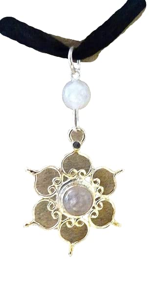 Pendentif mandala en quartz rose et argent 925 de haute joaillerie