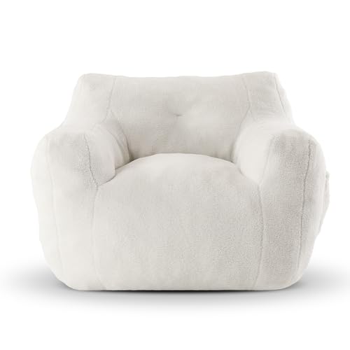 COCONINO WJ Bean Bag Chair, Adult Bean Bag Chair for Living Room, Big Beanbag Chair, Comfy Stuffed Beanbag Chair for Adults with Filling (Teddy Fabric in Ivory)