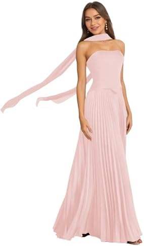 Strapless Satin Bridesmaid Dresses for Women A-Line Ruched Backle...