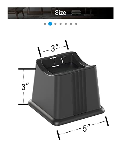 ZTON Bed Furniture Risers Elevation in Height 3\" Heavy Duty Risers for Both Posts and Wheels of Furniture Sofa Bed Couch Chair Table, Support up to 3000 lbs. (6 Pack, Black) - Thumbnail 5