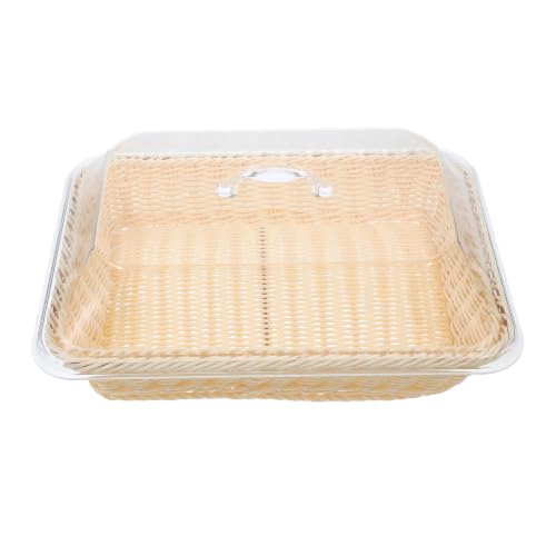Cesta para servir pan con tapa protectora, contenedor rectangular de PP estilo ratán chic 2