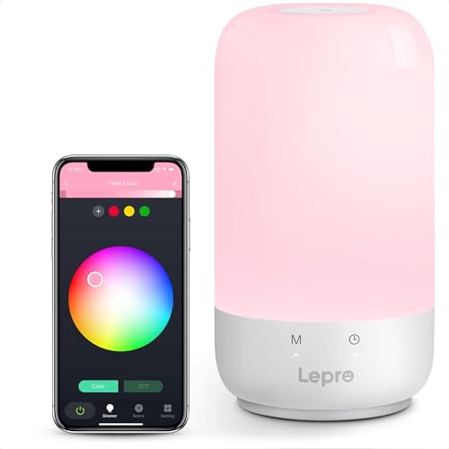 Lepro Lampe de Chevet, Veilleuse LED Connectée WiFi, Lampe Nuit Tactile Dimmable Multicolore, 16 Millions de Couleurs, Compatible avec Alexa, Google Home, Contrôle APP