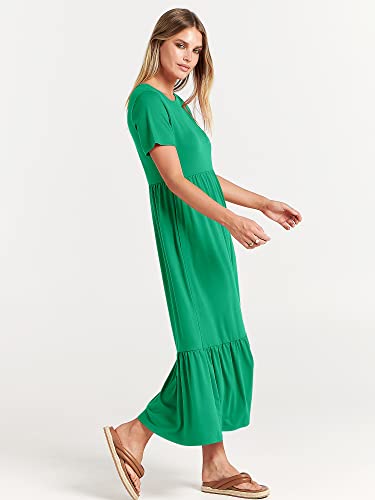 Image of ANRABESS Womens 2026 Summer Casual Maxi Dress A line Tiered Flowy Short Sleeve Crewneck T Shirt Beach Travel Long Dresses