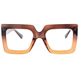 Onrtry Oversized Square Blue Light Glasses for Women Men Thick Frame Big Computer Eyewear Non-Prescription Eyeglasses(Brown/Orange)