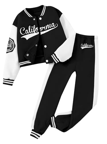 Hilinker Girls Outfits 2 Piece Activewear Long Sleeve Baseball Jacket and Sweatpants Set Tracksuit