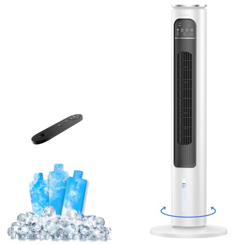 Windowless Portable Air Conditioners, 37.53’’ 3-IN-1 Portable AC w/Remote, 12H Smart Timer, 70° Oscillation, 2.5L Removable Water Tank & 3 Ice Boxes, Quiet Cooling Tower Fan For Bedroom Home Office