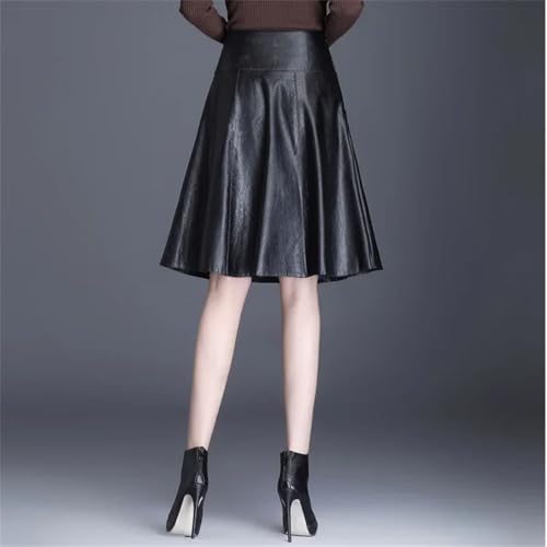 Women's High Waist A- Line Mini Skirt Slim Fit Pleated Leather Zipper Solid Skirt3