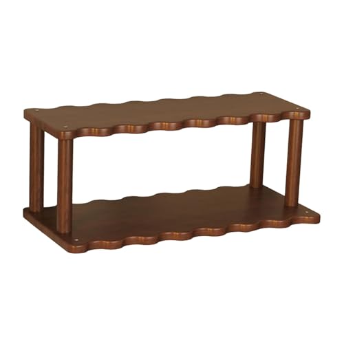 KiBcsLic デスクトップ収納ラック、小物用テーブルディスプレイ、棚、ディスプレイ、二層カップ収納ラック、木製オフィスデスクオルガン, 茶色