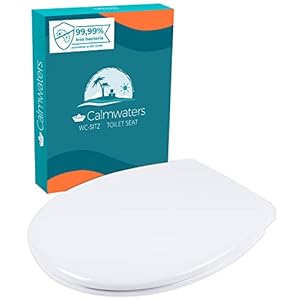 Calmwaters® Premium WC Sitz bis 250 kg, Made in EU, Toilettendeckel aus antibakteriellem Duroplast, doppelte Absenkautomatik, 2 Montage Optionen, stabil, abnehmbar, Klodeckel, Klobrille, oval, Weiß