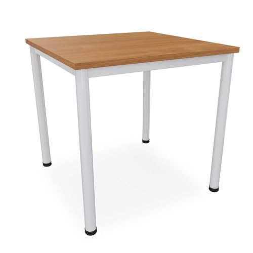 Dila GmbH Schreibtisch Verschiedene Größen und Farben, Konferenztisch graues Metallgestell, Stabiler Besprechungstisch Arbeitstisch, Bürotisch hauseigene Fertigung (B: 80 cm x T: 80 cm, Buche)