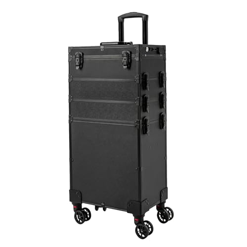 5 Tier Makeup Case w/LED Light, Rolling Lockable Makeup Case, Large Storage Cosmetic Trolley, Hairdressing Trolley Stylist Beauty Luggage Travel Organizer Tool Box for Make Up Artists (5 Tier)