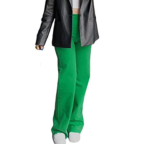 Argeousgor Y2K Jeans Baggy High Waist Denim Pants Solid Color Green Pink Teenage PantsFlared Pants Girls Streetwear