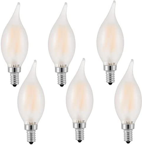 AMDTU E12 Candelabra Bulb 60watt, Frosted LED Chandelier Light Bulbs, 2700k Warm White,B11 Flame Bent Tip Shape,Dimmable,for Ceiling Fan,Dining Room，Kitchen Fixture,6 Pack Candelabra Led Light Bulbs