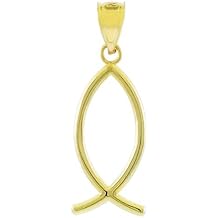 14k Yellow Gold Ichthus Christian Vertical Fish Pendant