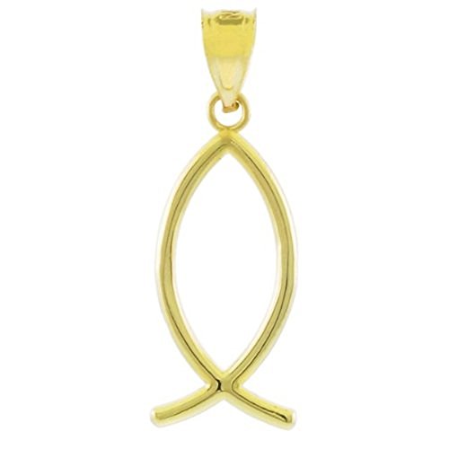 14K Yellow Gold Ichthus Christian Vertical Fish Pendant #TOP6