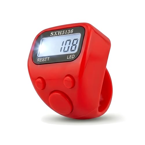 Image of Digital Finger Ring Counter, LCD Display with LED, Reset Function, Tally Counter (Pack of 1-Multicolour) (Red)