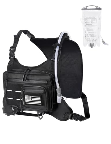 banloga Bolsa de peito masculina com estrutura sanfonada, colete de corrida com sistema Molle, bolsa de peito para ciclismo, caminhada, Preto